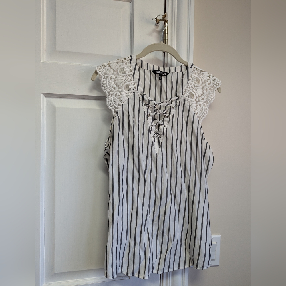 Express Striped Lace-Up Blouse